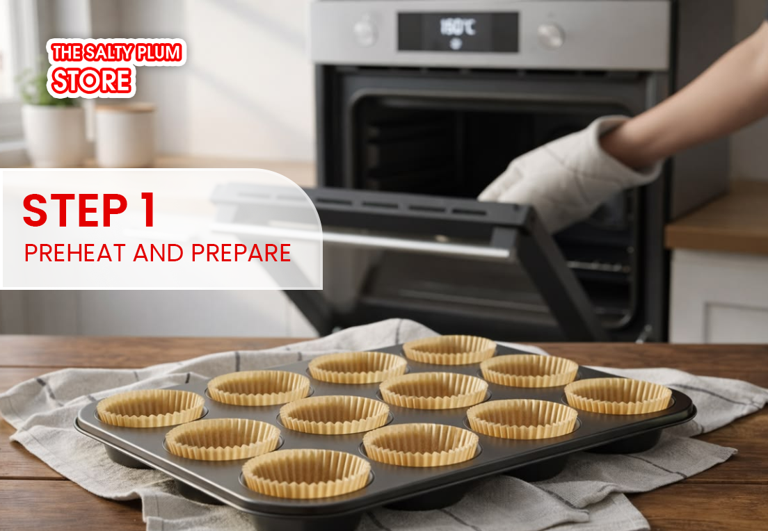 Preheat and prepare to make dried raspberry muffins