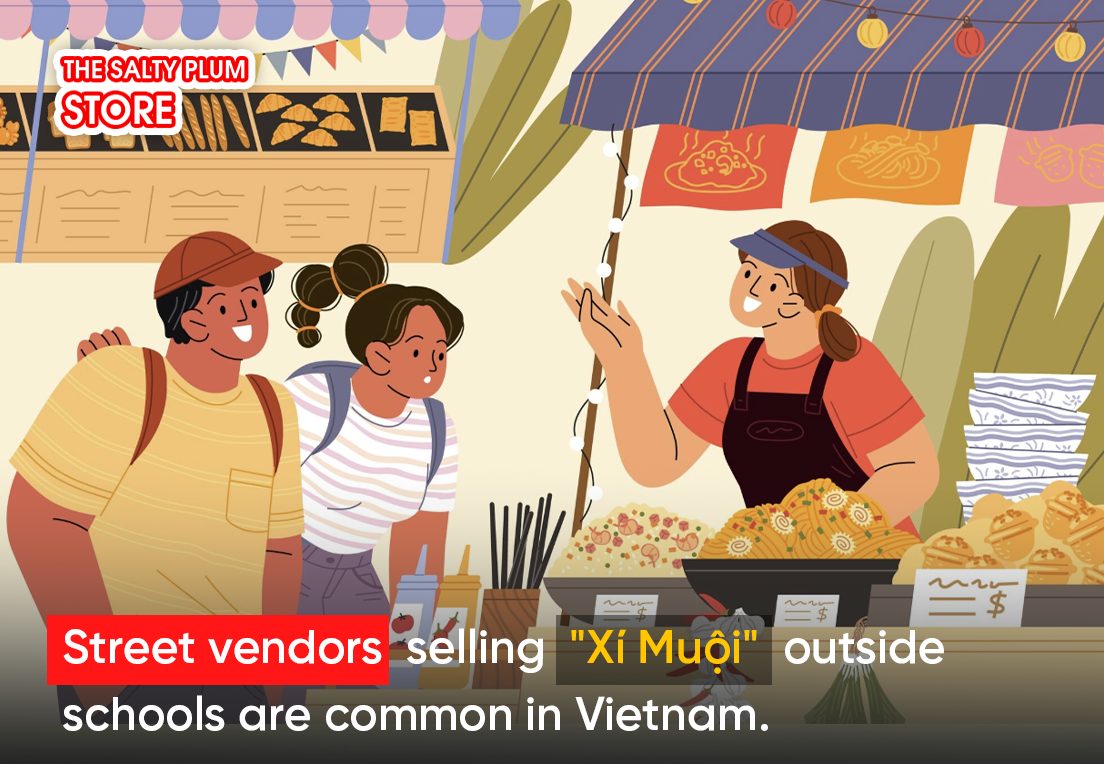 Street vendors selling Xí Muội outside schools are common in Vietnam.