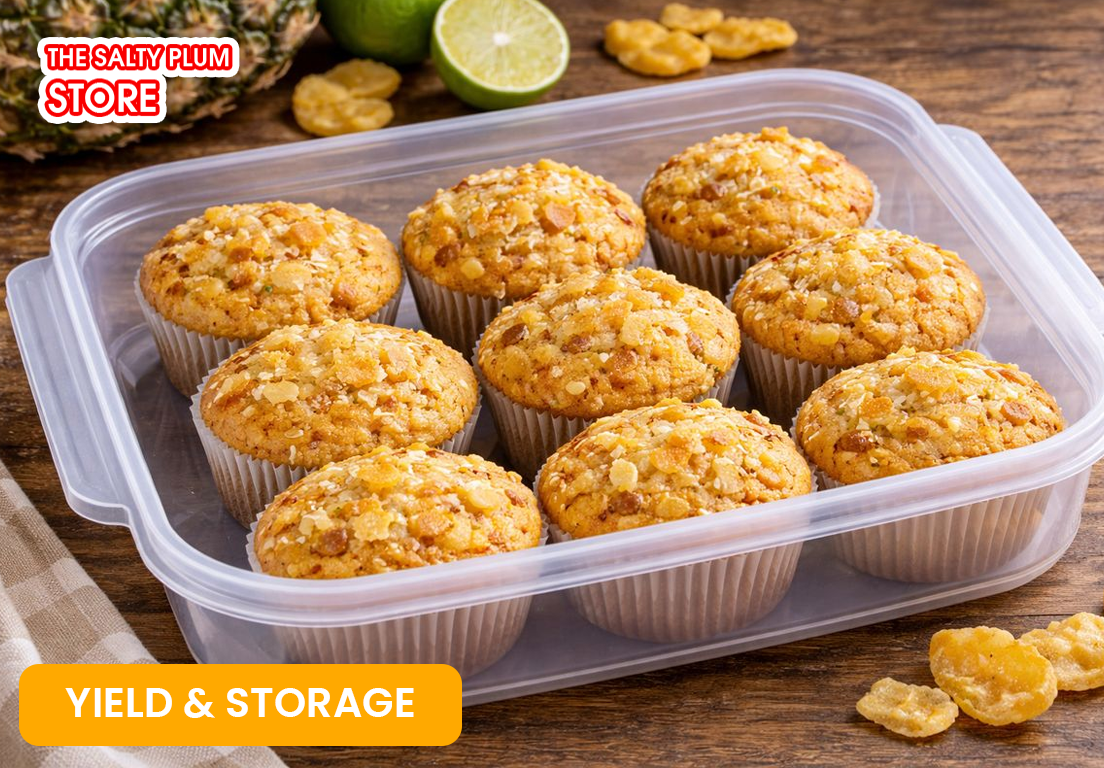 Yield & Storage dried pineapple muffins